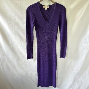 Michael Kors Long Sleeve Ribbed Sweater Dress - Purple
